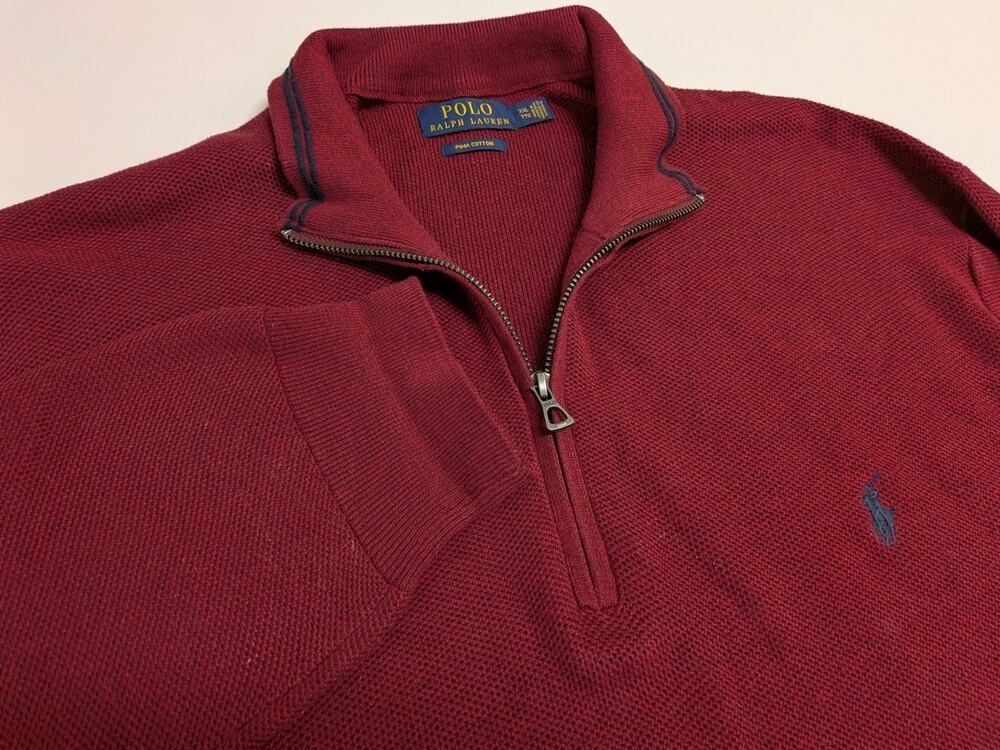 Polo Ralph Lauren Sweater Mens XXL 2XL Red Pima Cotton Quarter Zip Knit Pony